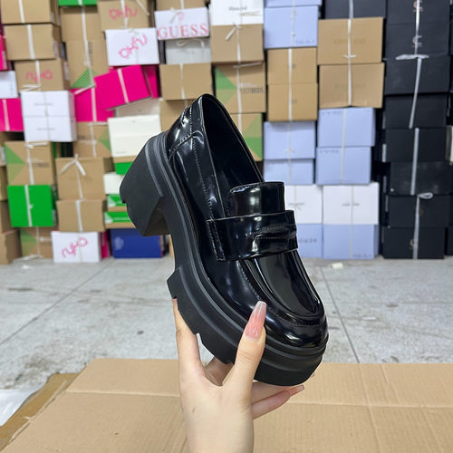 外贸原单女鞋真皮简约时尚新款shoes圆头厚底单鞋粗高跟乐福鞋