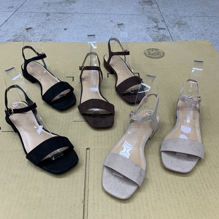 外贸原单夏季新款时尚粗跟露趾一字带仙女风简约百搭少女时装凉鞋