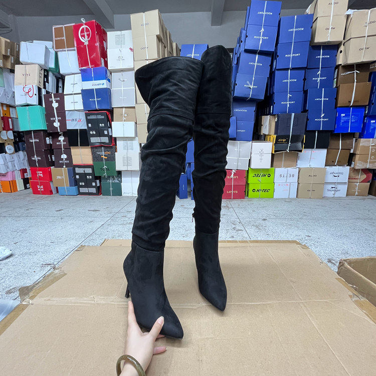 尖头纯色细高跟时装长靴过膝靴