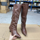 Lady 长靴 尖头纯色细跟套筒西部时装 Shoes外贸原单女靴新款 时尚