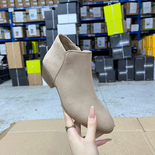 外贸原单粗跟踝靴简约时尚 侧拉链舒适休闲百搭日常外穿女靴子 新款