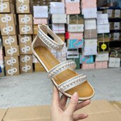 Shoes外贸原单童鞋 时尚 圆头纯色平底带钻珍珠后拉链时装 Lady 凉鞋