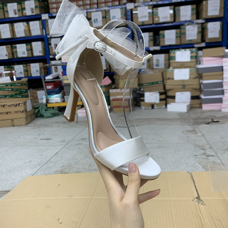 外贸原单女鞋新款圆头细跟高跟蝴蝶结一字带扣时尚百搭日常凉鞋