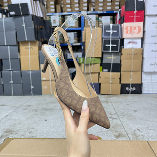 外贸原单尖头细跟单鞋简约时尚新款后带气质百搭日常外穿高跟女鞋