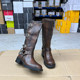 外贸出口女靴新款 美拉德厚底皮带扣时尚 百搭圆头套筒中筒靴骑士靴
