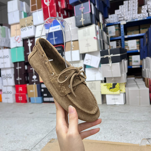 Lady Shoes外贸原单女鞋真皮新款时尚圆头纯色系带平底时装单鞋