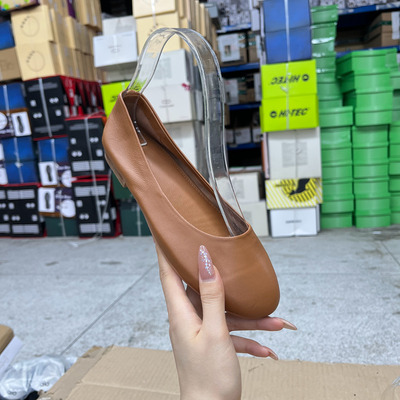 Lady Shoes外贸原单女鞋里外全真皮圆头纯色浅口平底时尚百搭单鞋