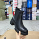 Lady 短靴 圆头纯色粗跟厚底套装 Shoes外贸原单女靴真皮新款 时尚