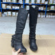 内里夹棉圆头纯色粗跟皮带扣长靴 时尚 Lady Shoes外贸原单女靴新款