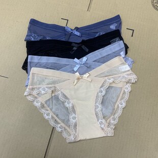 网纱双V交叉性感蕾丝无痕低腰火辣透明蝴蝶结棉裆内裤女