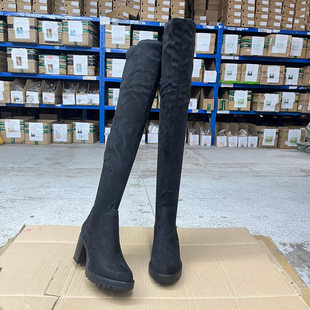 长靴过膝靴 圆头纯色厚底粗跟套筒时装 Lady Shoes外贸原单女靴时尚