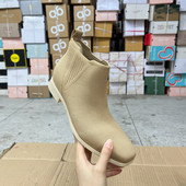 新款 Lady Shoes外贸原单方头低跟针织面短靴简约时尚 舒适休闲百搭