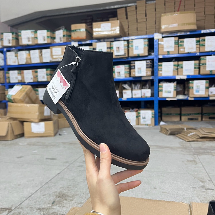 圆头纯色厚底短靴绒面时装及踝靴