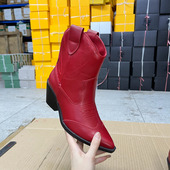 Lady 短靴 通勤尖头纯色粗跟复古套筒时装 Shoes 外贸原单女靴时尚