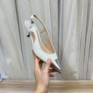 凉鞋 外贸原单女鞋 欧美气质优雅尖头浅口拼接低跟舒适时尚