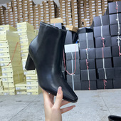 尖头纯色粗高跟侧拉链时装 外贸原单女靴新款 时尚 短靴百搭烟筒靴