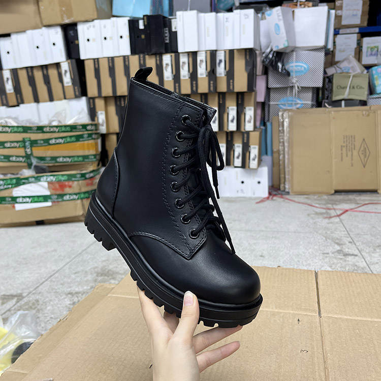 外贸原单女鞋秋季新款圆头系带厚底侧拉链百搭时尚马丁靴舒适短靴