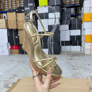 Shoes 凉鞋 外贸原单女鞋 圆头纯色坡跟一字扣时装 微瑕时尚 Lady