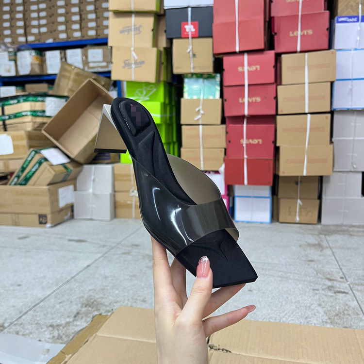 外贸原单女鞋新款方头透明扁跟高跟时尚一字拖气质洋气百搭凉拖鞋,女鞋,一字拖,淘宝优惠券,粉丝福利购,淘宝优惠卷