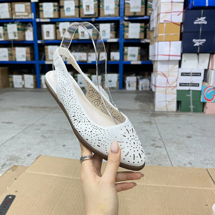 Lady Shoes外贸原单女鞋新款时尚尖头纯色镂空百搭平底单鞋凉鞋
