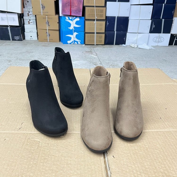 外贸原单秋季新款时尚洋气复古绒面侧拉链圆头坡跟高跟短靴女鞋,女鞋,时装靴,淘宝优惠券,粉丝福利购,淘宝优惠卷