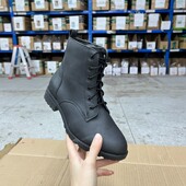 时尚 Lady Shoes外贸原单女靴微瑕新款 圆头纯色粗跟低跟系带买定西