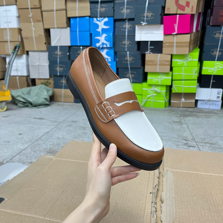 圆头拼色厚底一脚蹬单鞋乐福鞋