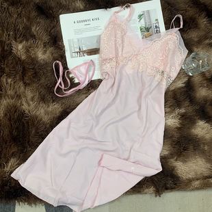 激情睡衣出口 sleepwear内衣女带胸垫吊带性感睡裙冰丝绸透视