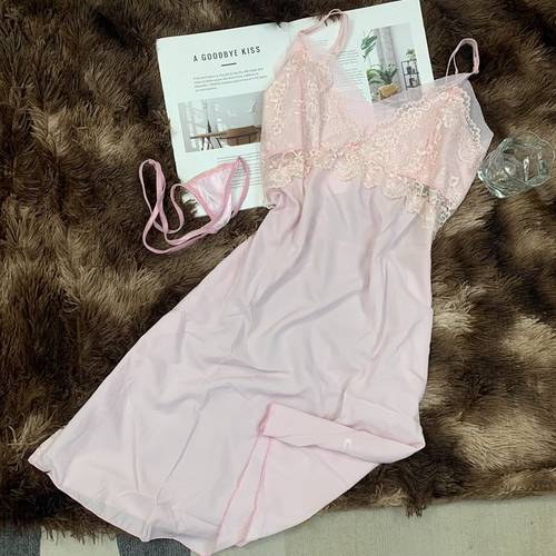 激情睡衣出口 sleepwear内衣女带胸垫吊带性感睡裙冰丝绸透视