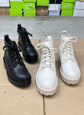圆头厚底粗跟系带短靴单鞋及踝靴