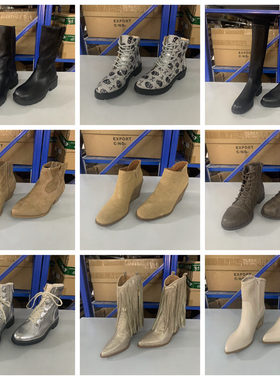 外贸原单女靴杂款44码大码独码清仓特惠时尚百搭侧拉链系带短靴