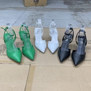 純色性感百搭尖頭細高跟一字帶包頭涼鞋 原單夏季 外貿女鞋