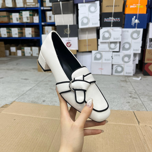 Shoes外贸原单女鞋 单鞋 真皮时尚 小方头粗跟一脚蹬时装 新款 Lady