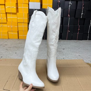 通勤复古时装 Lady 尖头纯色粗跟时尚 外贸原单女靴新款 长靴 Shoes