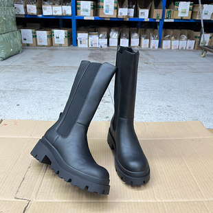 中筒靴烟筒靴 圆头纯色厚底粗跟时装 Lady Shoes外贸原单女靴时尚