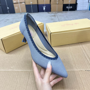 工厂清仓尖头浅口细跟针织面一脚蹬职业通勤单鞋 外贸原单女鞋 新款