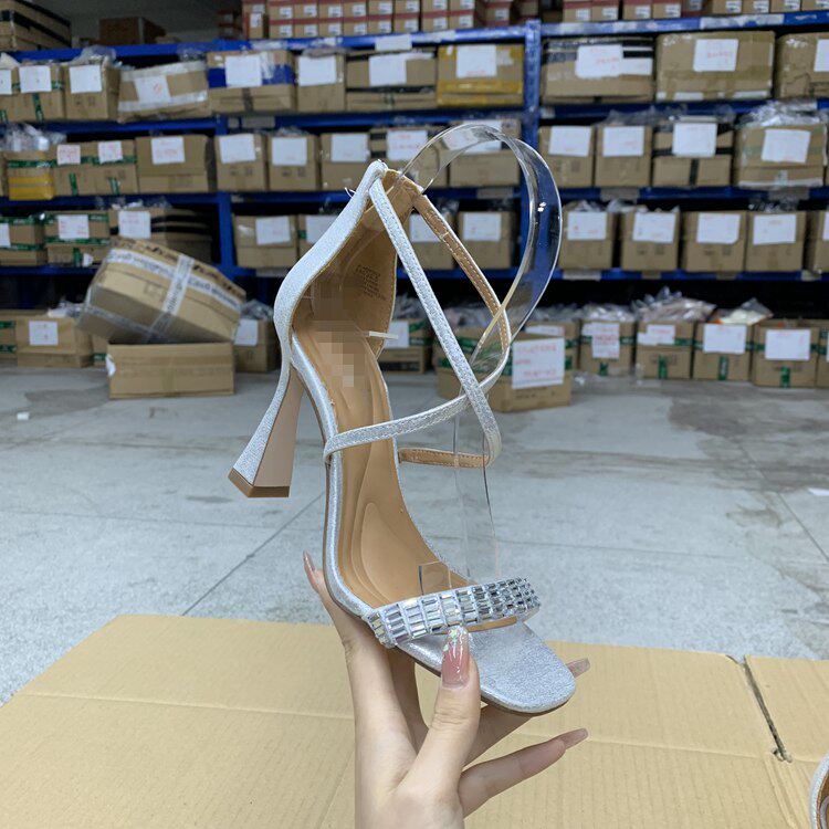 外贸原单女鞋方头一字带露趾细跟时尚青春活力夏季凉鞋