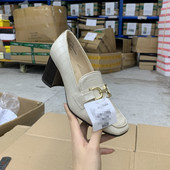 外贸原单女鞋 百搭一脚蹬通勤乐福鞋 方头纯色金属搭扣粗跟时尚 单鞋