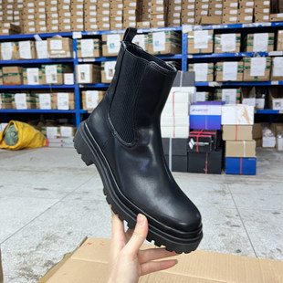 一脚蹬时尚 新款 百搭女靴 Shoes外贸原单圆头厚底短靴简约时尚 Lady