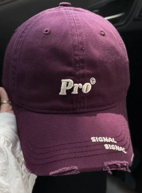 韩系紫色棒球帽女春秋2025新款大头围显脸小帽子加大加深鸭舌帽男