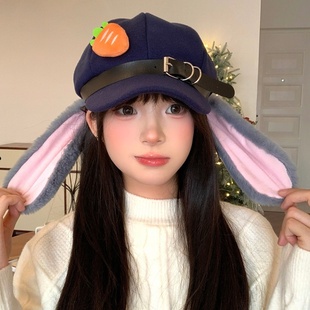 迪士尼拍照朱迪兔尼克狐耳朵cos八角帽兔子警官大头围显脸小帽子