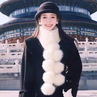 新款毛毛球仿狐狸毛皮草围巾女冬