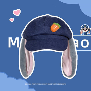 疯狂动物城朱迪兔子警官cosplay帽子垂耳兔可爱报童帽显脸小帽子