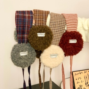 韩版ins风绑带羊羔绒耳套女冬季撞色保暖防风耳罩时尚百搭耳捂子