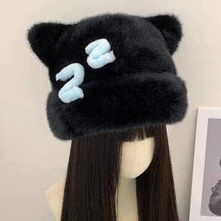 毛绒个性表情emoji困觉帽子冬季保暖猫耳毛绒护耳包头亚文化秋冬