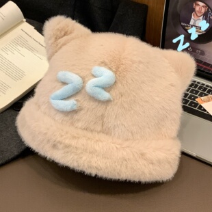 个性表情emoji困觉毛绒猫耳帽子冬季保暖毛绒护耳包头亚文化秋冬
