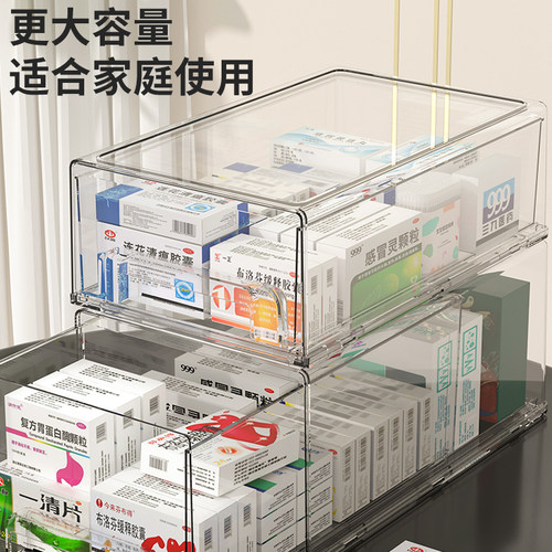 家庭装药箱透明盒身大容量抽屉式