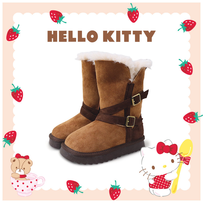 HELLO KITTY儿童雪地靴麂皮厚底靴子女童冬季加绒保暖棉靴,童鞋/婴儿鞋/亲子鞋,雪地靴,淘宝优惠券,粉丝福利购,淘宝优惠卷