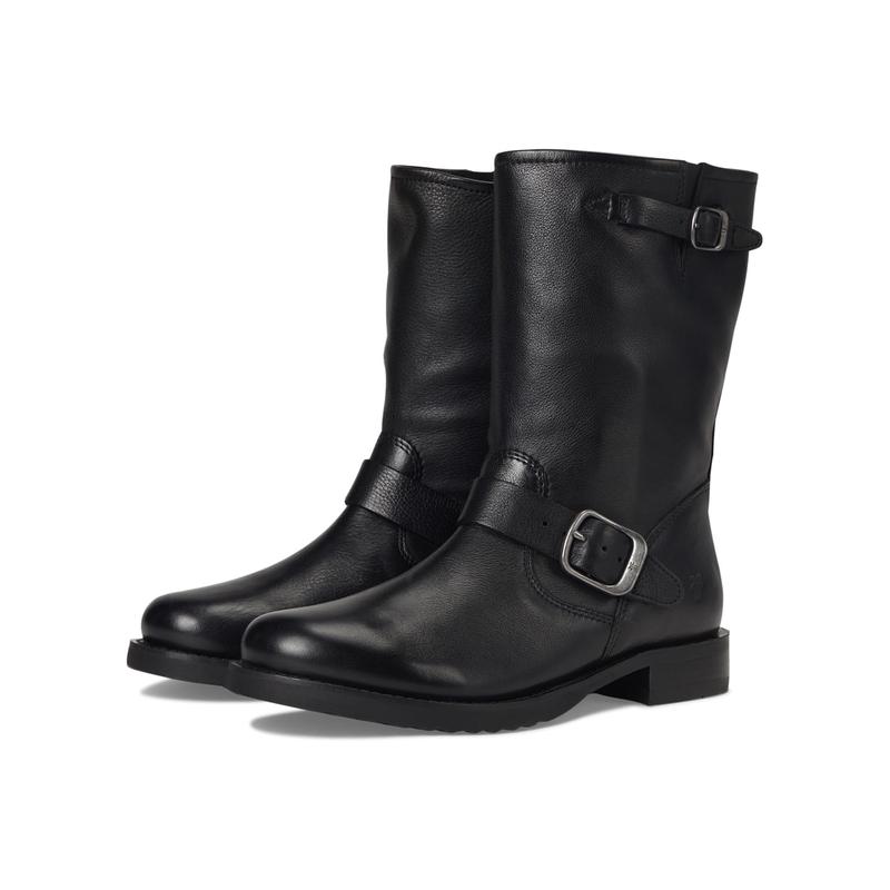 代购FRYE女士马丁靴柔软皮革缓震鞋垫轻便舒适圆头粗跟皮带扣