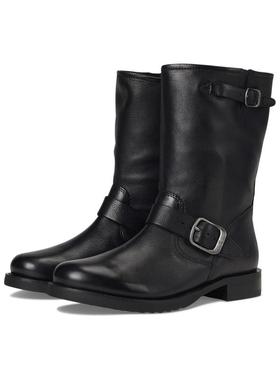 代购FRYE女士马丁靴透气软底轻便舒适圆头皮带扣弹力侧边中筒